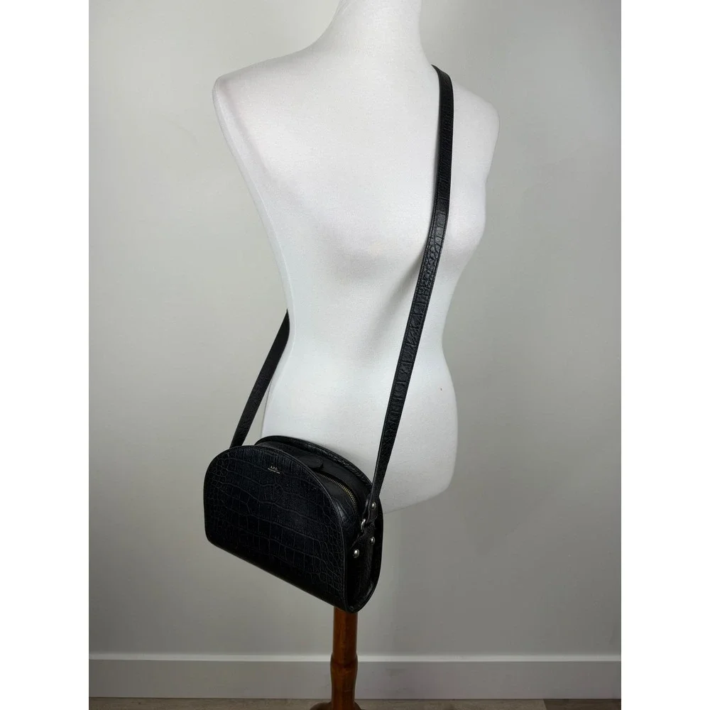 A.P.C. Demi-Lune Bag Black Croc Embossed Leather Half Moon Crossbody OS